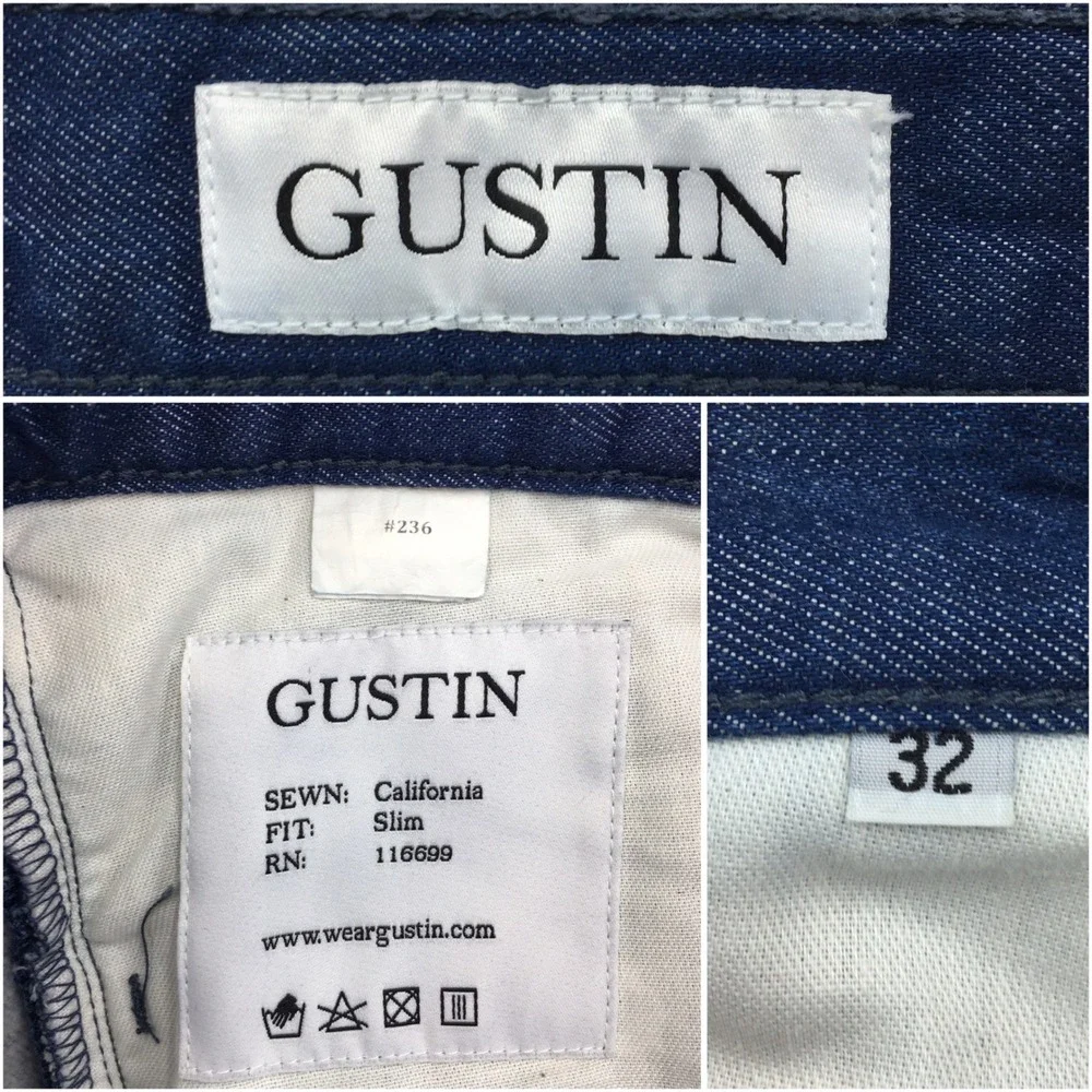 Gustin Mens Slim Fit Raw Denim Jeans Fleece Lined Dark Wash Blue Size 32 #236